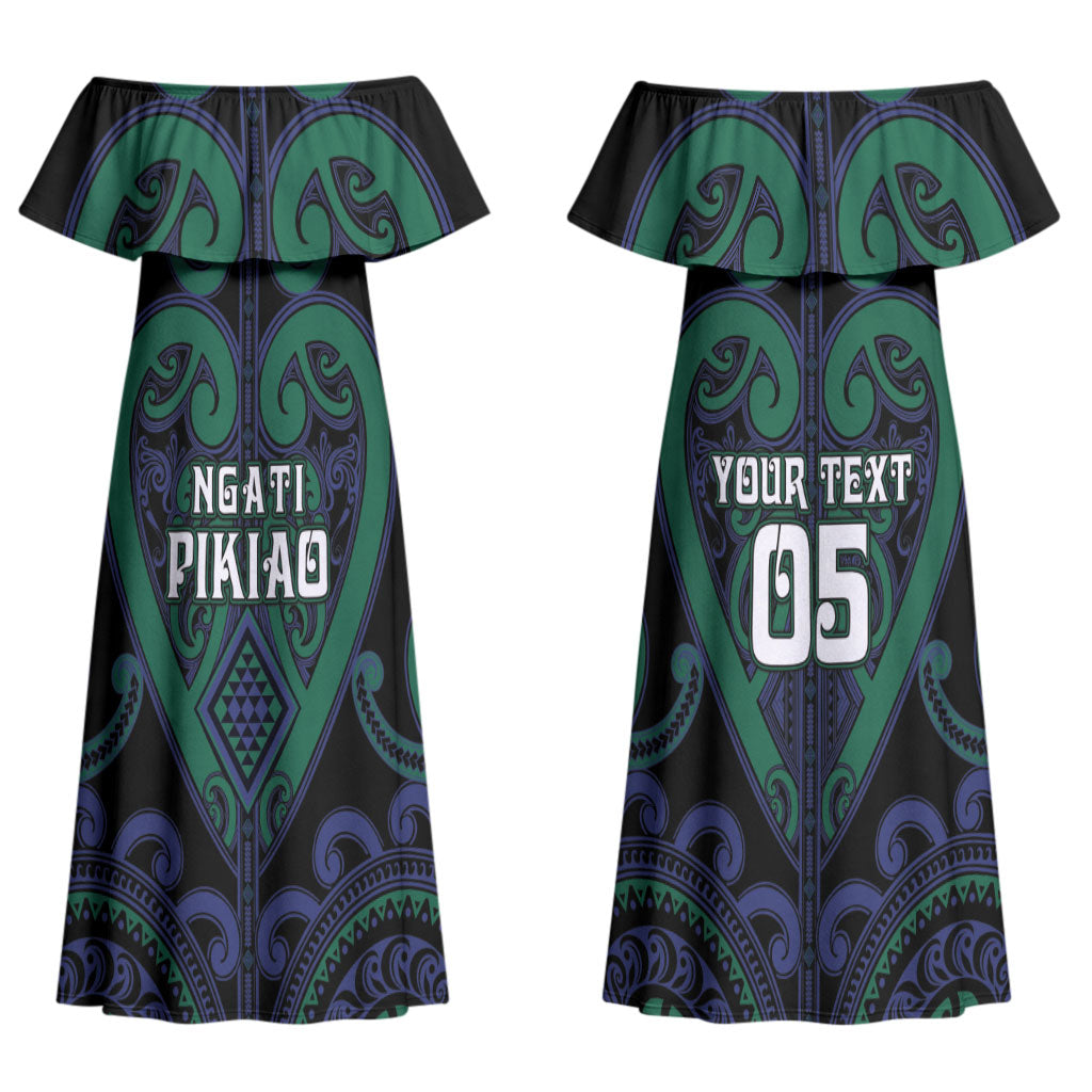 Custom Aotearoa Ngati Pikiao Couples Matching Off Shoulder Maxi Dress and Long Sleeve Button Shirt Maori Tribal Pattern LT05 - Polynesian Pride