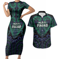 Custom Aotearoa Ngati Pikiao Couples Matching Short Sleeve Bodycon Dress and Hawaiian Shirt Maori Tribal Pattern LT05 Green - Polynesian Pride