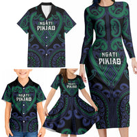 Custom Aotearoa Ngati Pikiao Family Matching Long Sleeve Bodycon Dress and Hawaiian Shirt Maori Tribal Pattern LT05 - Polynesian Pride
