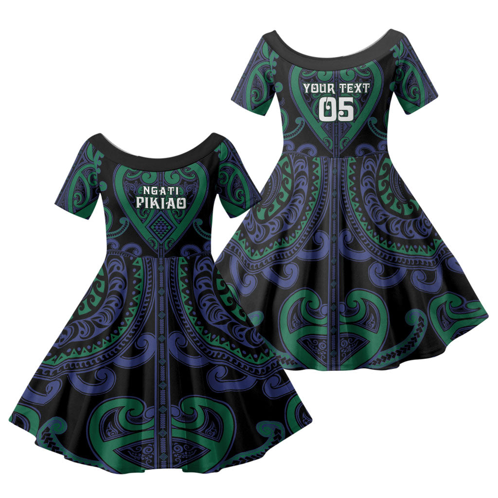 Custom Aotearoa Ngati Pikiao Family Matching Long Sleeve Bodycon Dress and Hawaiian Shirt Maori Tribal Pattern LT05 Daughter's Dress Green - Polynesian Pride