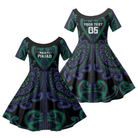 Custom Aotearoa Ngati Pikiao Family Matching Long Sleeve Bodycon Dress and Hawaiian Shirt Maori Tribal Pattern LT05 Daughter's Dress Green - Polynesian Pride