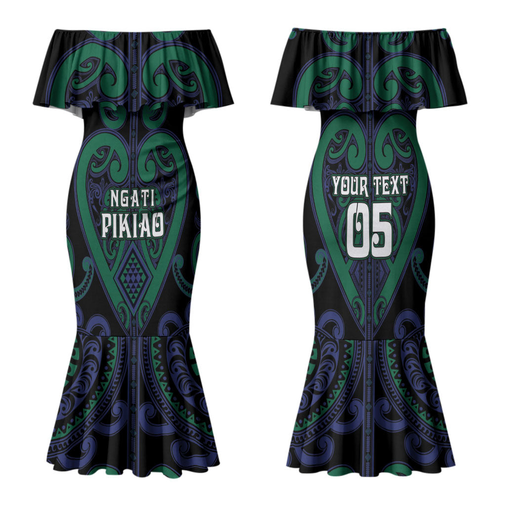 Custom Aotearoa Ngati Pikiao Family Matching Mermaid Dress and Hawaiian Shirt Maori Tribal Pattern LT05 Mom's Dress Green - Polynesian Pride