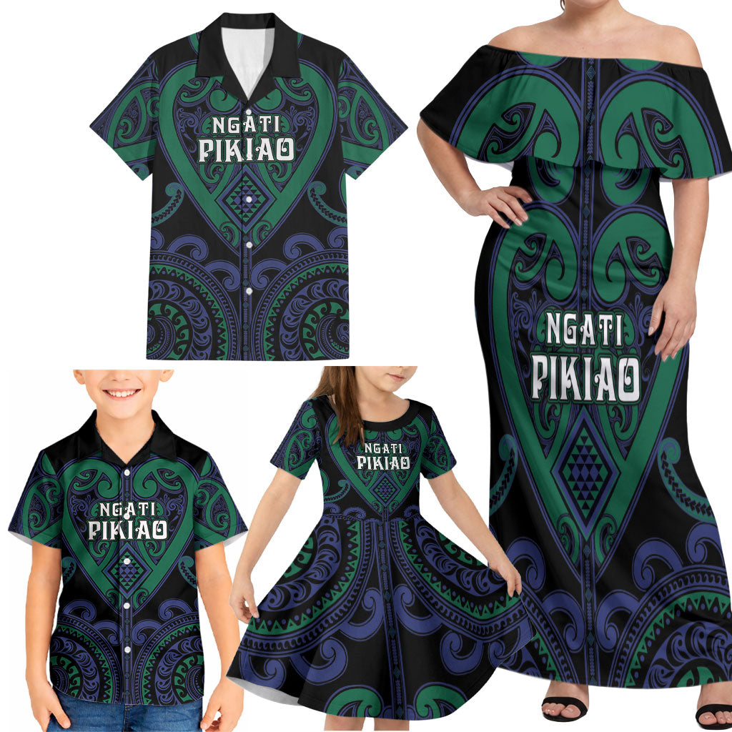 Custom Aotearoa Ngati Pikiao Family Matching Off Shoulder Maxi Dress and Hawaiian Shirt Maori Tribal Pattern LT05 - Polynesian Pride