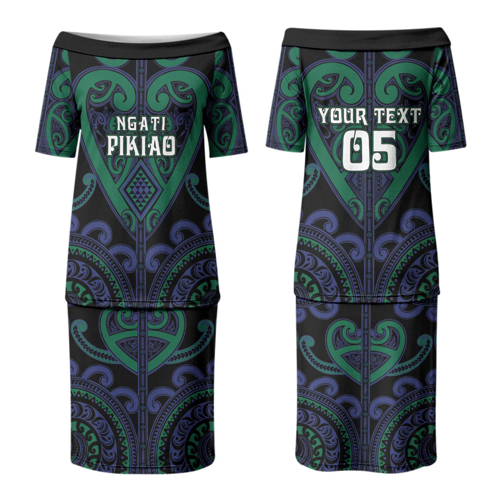 Custom Aotearoa Ngati Pikiao Family Matching Puletasi and Hawaiian Shirt Maori Tribal Pattern LT05 Mom's Dress Green - Polynesian Pride