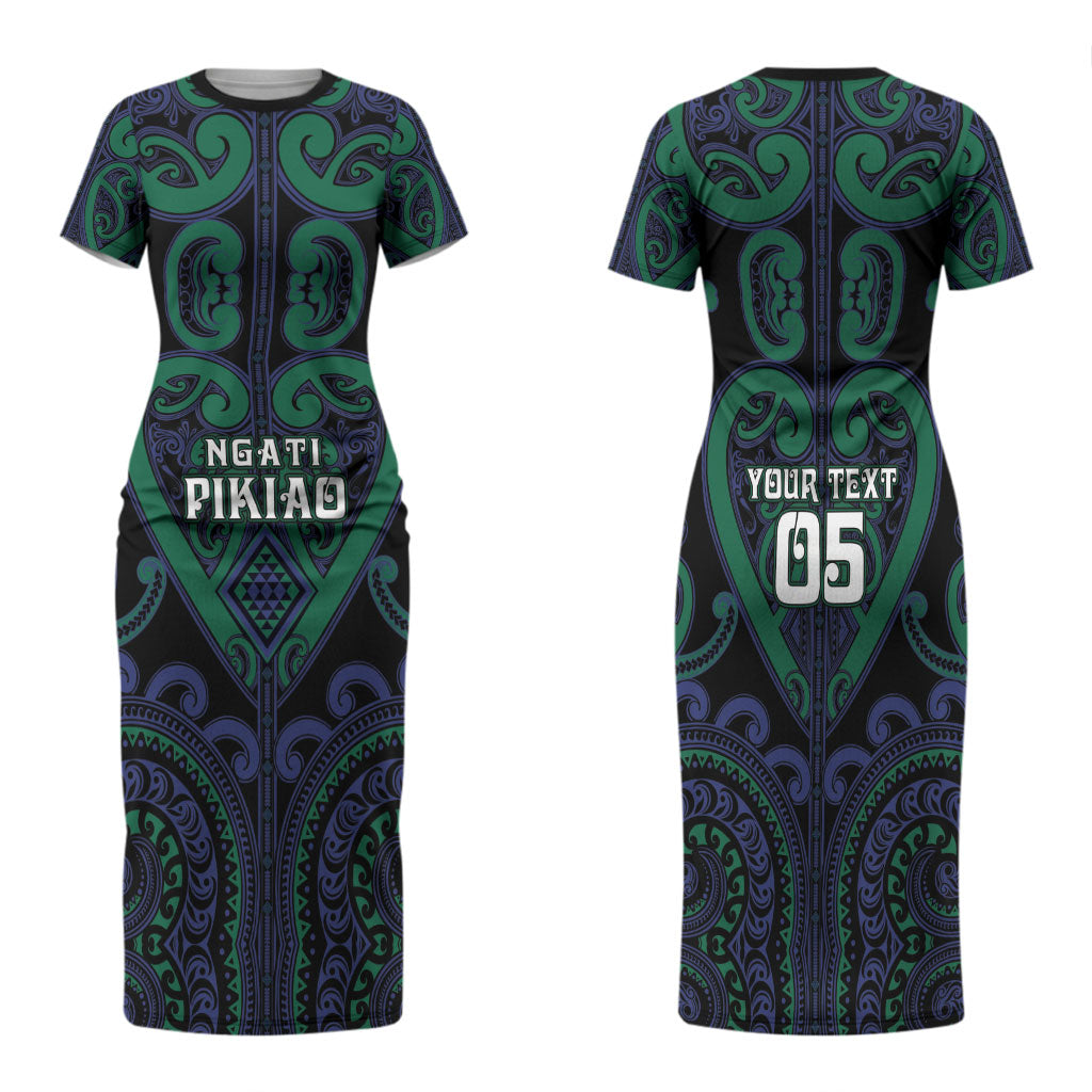 Custom Aotearoa Ngati Pikiao Family Matching Short Sleeve Bodycon Dress and Hawaiian Shirt Maori Tribal Pattern LT05 Mom's Dress Green - Polynesian Pride