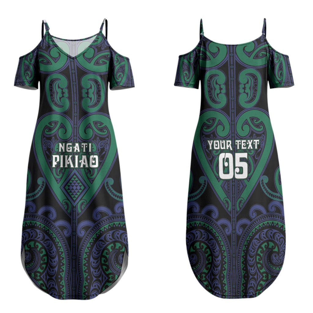 Custom Aotearoa Ngati Pikiao Family Matching Summer Maxi Dress and Hawaiian Shirt Maori Tribal Pattern LT05 Mom's Dress Green - Polynesian Pride