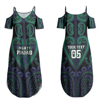Custom Aotearoa Ngati Pikiao Family Matching Summer Maxi Dress and Hawaiian Shirt Maori Tribal Pattern LT05 Mom's Dress Green - Polynesian Pride