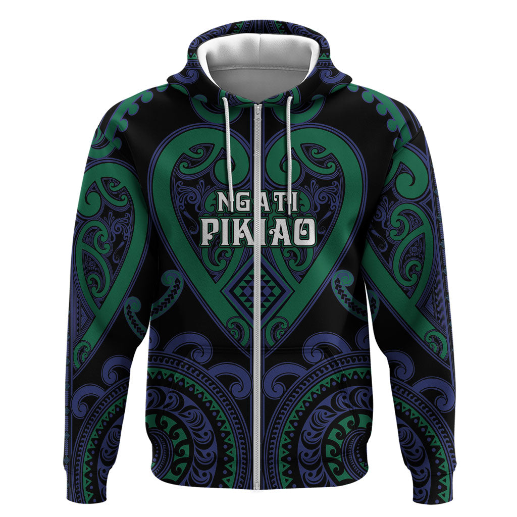 Custom Aotearoa Ngati Pikiao Hoodie Maori Tribal Pattern LT05 Zip Hoodie Green - Polynesian Pride