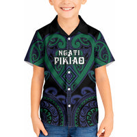 Custom Aotearoa Ngati Pikiao Kid Hawaiian Shirt Maori Tribal Pattern LT05 Kid Green - Polynesian Pride