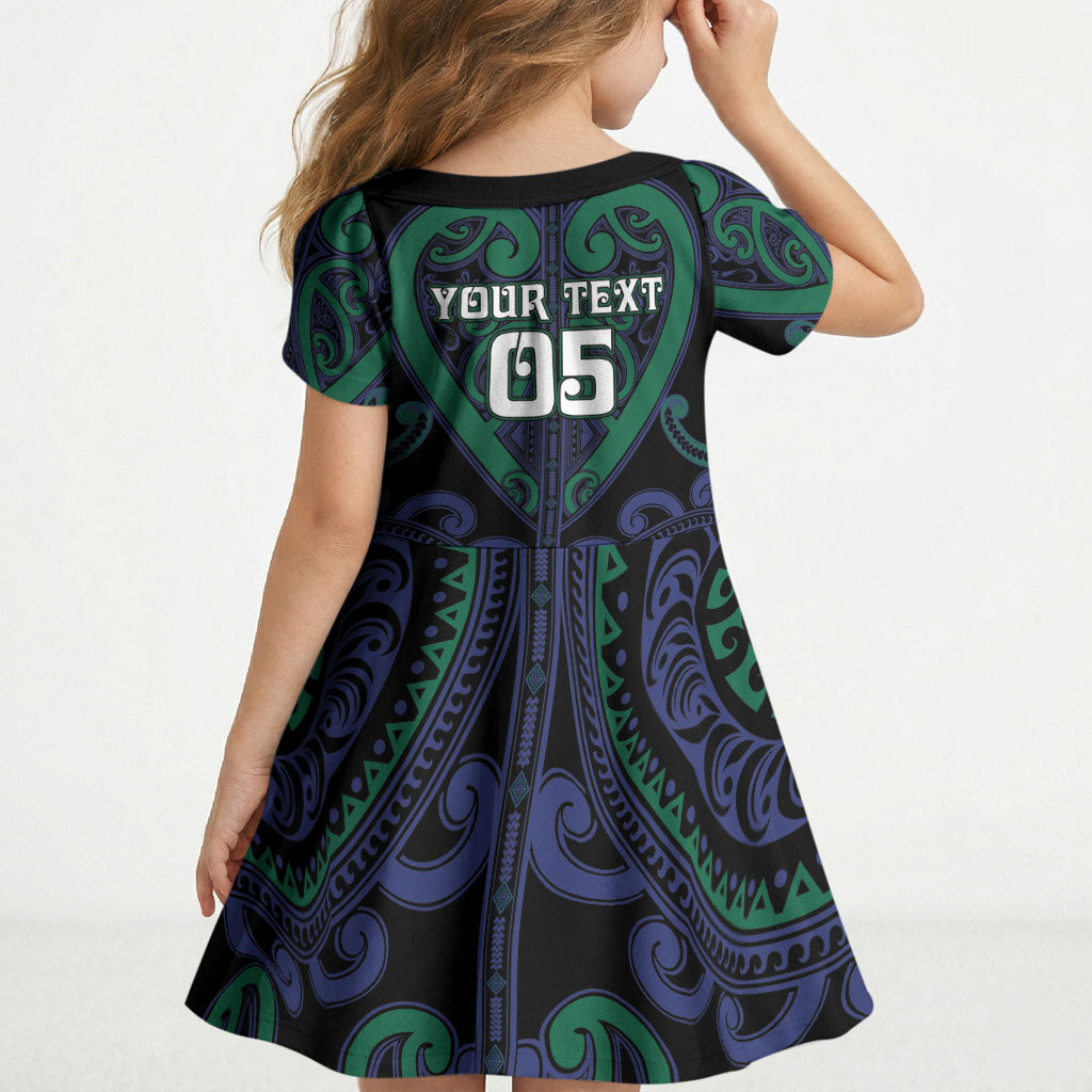 Custom Aotearoa Ngati Pikiao Kid Short Sleeve Dress Maori Tribal Pattern LT05 - Polynesian Pride