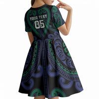 Custom Aotearoa Ngati Pikiao Kid Short Sleeve Dress Maori Tribal Pattern LT05 - Polynesian Pride