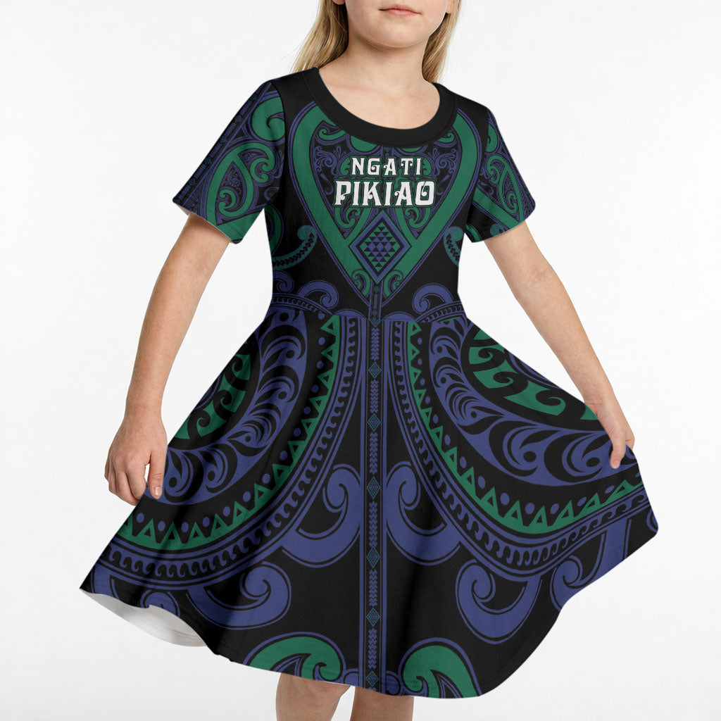 Custom Aotearoa Ngati Pikiao Kid Short Sleeve Dress Maori Tribal Pattern LT05 - Polynesian Pride