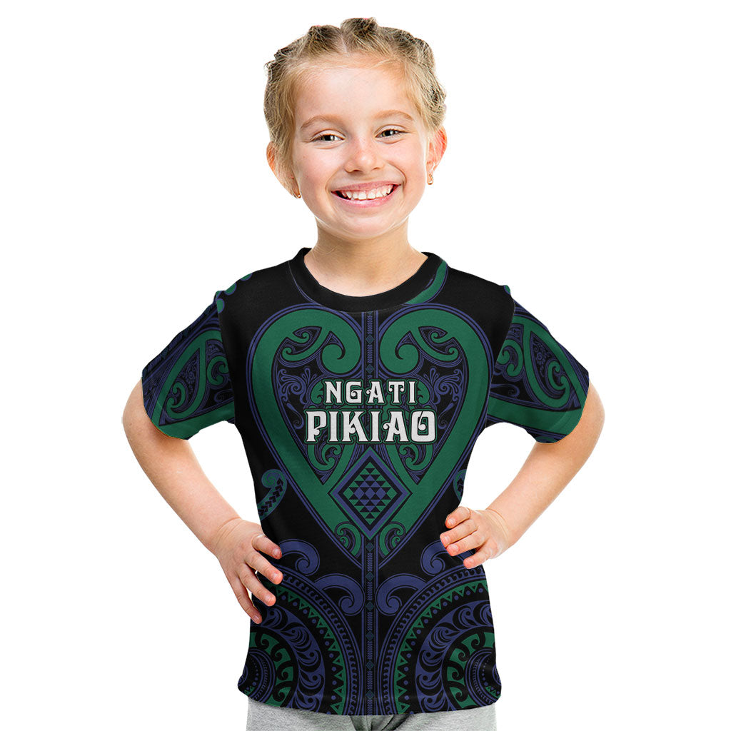 Custom Aotearoa Ngati Pikiao Kid T Shirt Maori Tribal Pattern LT05 Green - Polynesian Pride