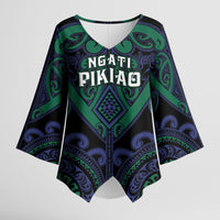 Custom Aotearoa Ngati Pikiao Kimono Sleeve Blouse Maori Tribal Pattern LT05 Female Green - Polynesian Pride