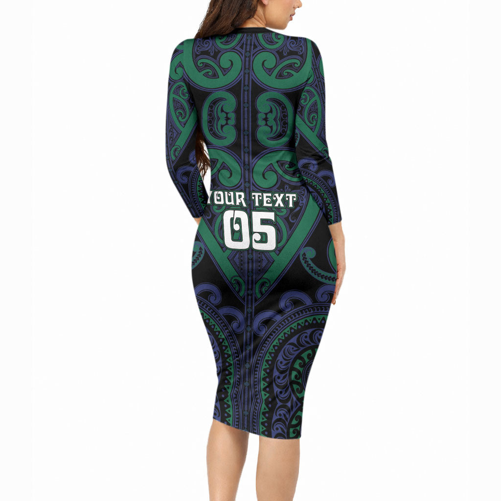 Custom Aotearoa Ngati Pikiao Long Sleeve Bodycon Dress Maori Tribal Pattern LT05 - Polynesian Pride