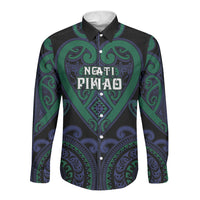 Custom Aotearoa Ngati Pikiao Long Sleeve Button Shirt Maori Tribal Pattern LT05 Unisex Green - Polynesian Pride