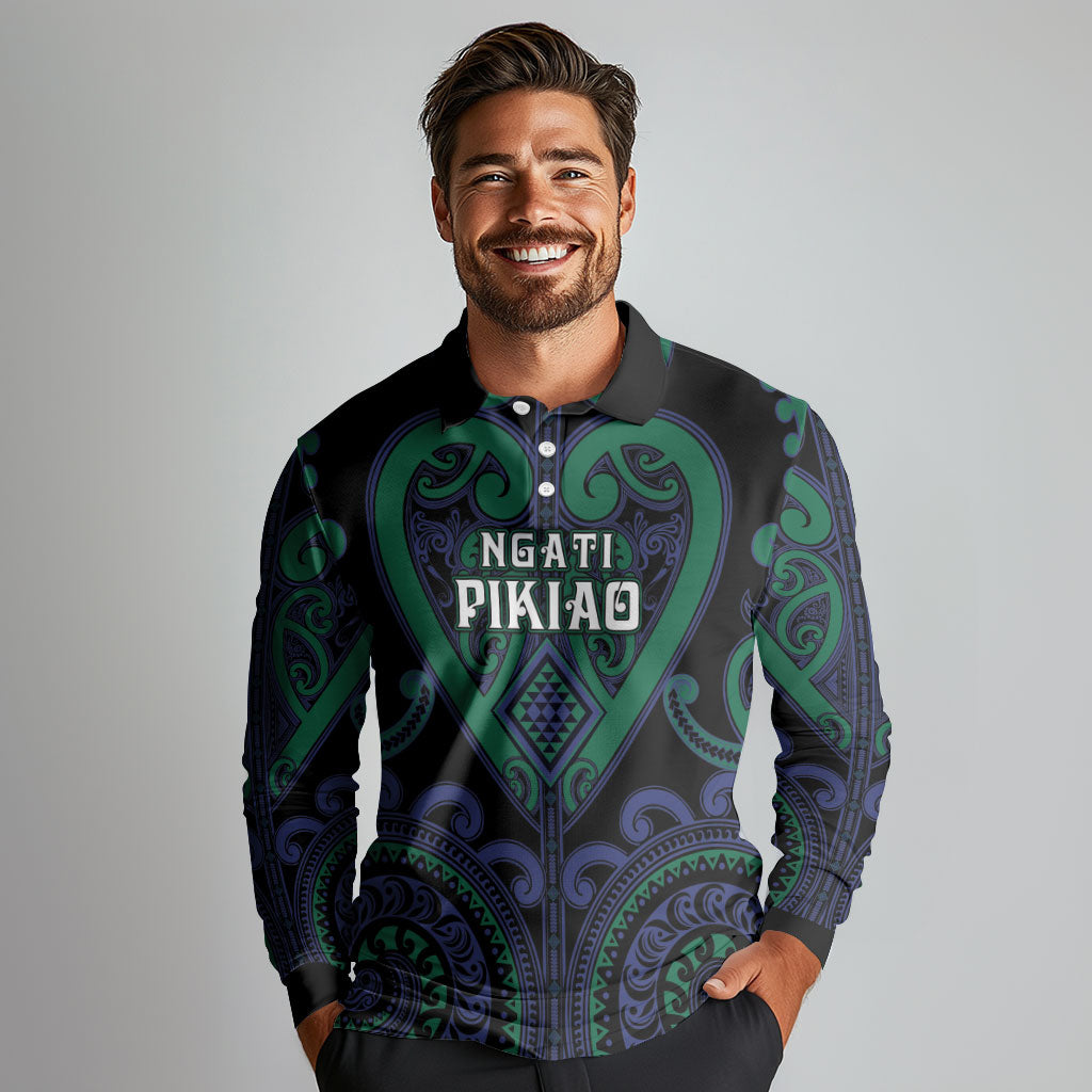 Custom Aotearoa Ngati Pikiao Long Sleeve Polo Shirt Maori Tribal Pattern LT05 - Polynesian Pride