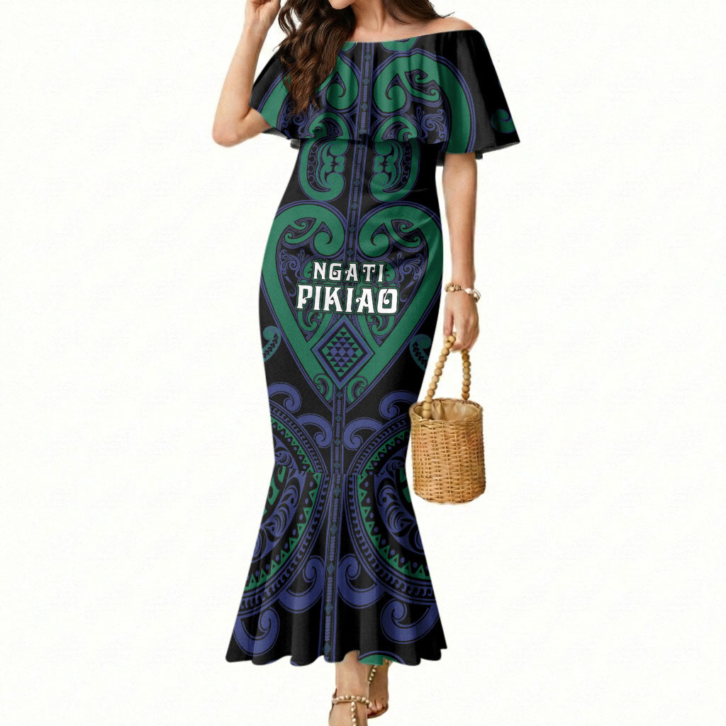 Custom Aotearoa Ngati Pikiao Mermaid Dress Maori Tribal Pattern LT05 Women Green - Polynesian Pride