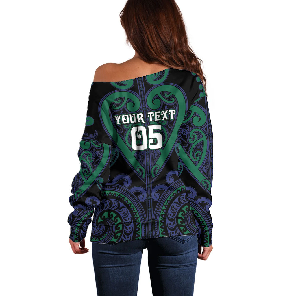 Custom Aotearoa Ngati Pikiao Off Shoulder Sweater Maori Tribal Pattern LT05 - Polynesian Pride