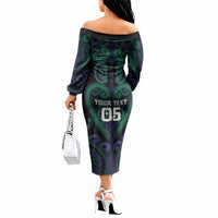 Custom Aotearoa Ngati Pikiao Off The Shoulder Long Sleeve Dress Maori Tribal Pattern LT05 - Polynesian Pride