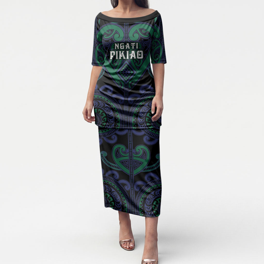 Custom Aotearoa Ngati Pikiao Puletasi Maori Tribal Pattern LT05 Long Dress Green - Polynesian Pride