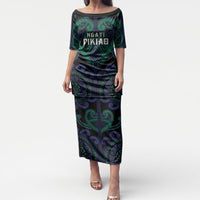 Custom Aotearoa Ngati Pikiao Puletasi Maori Tribal Pattern LT05 Long Dress Green - Polynesian Pride