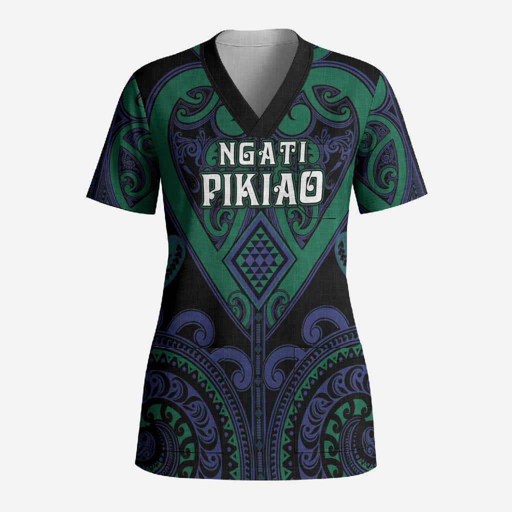 Custom Aotearoa Ngati Pikiao Scrub Top Maori Tribal Pattern LT05 Adult Green - Polynesian Pride