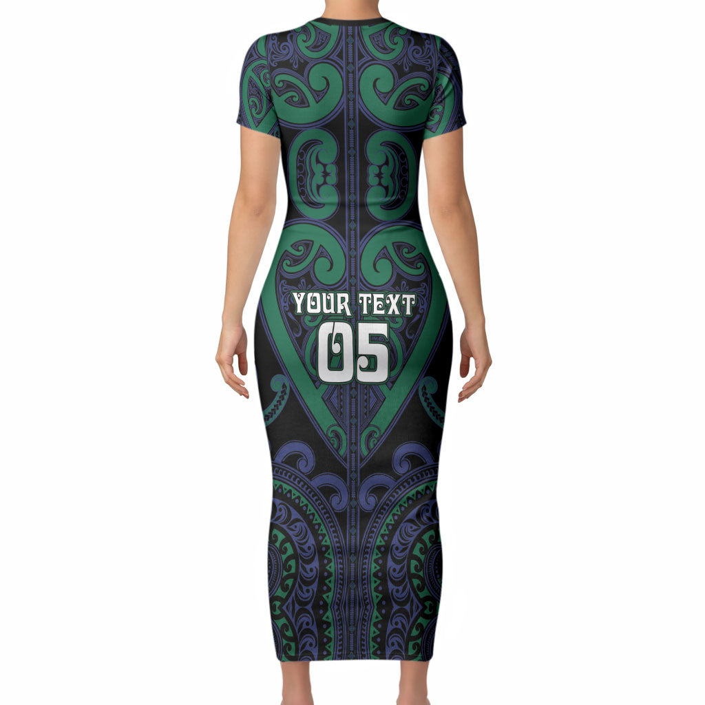 Custom Aotearoa Ngati Pikiao Short Sleeve Bodycon Dress Maori Tribal Pattern LT05 - Polynesian Pride