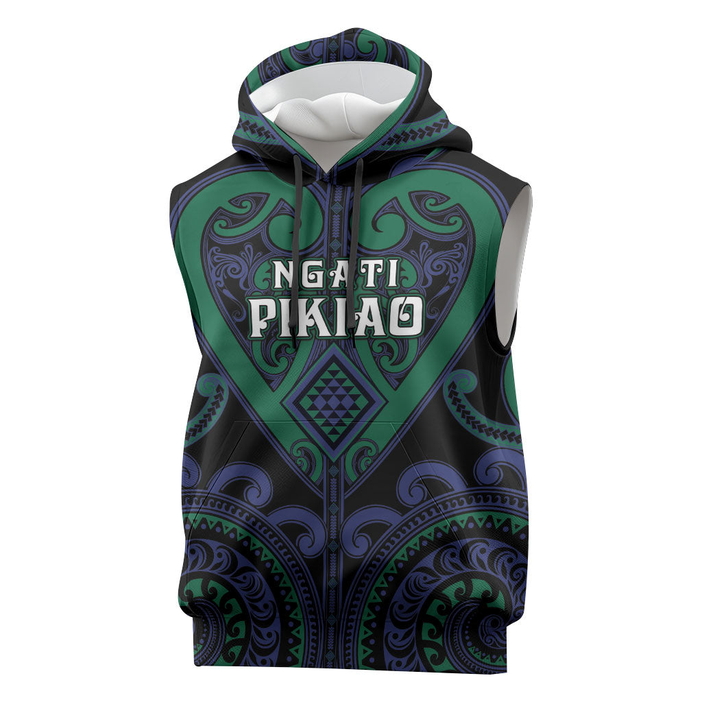 Custom Aotearoa Ngati Pikiao Sleeveless Hoodie Maori Tribal Pattern LT05 Green - Polynesian Pride
