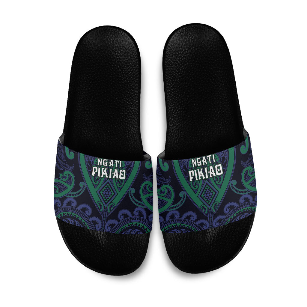 Aotearoa Ngati Pikiao Slide Sandals Maori Tribal Pattern LT05 Green - Polynesian Pride