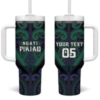 Custom Aotearoa Ngati Pikiao Tumbler With Handle Maori Tribal Pattern LT05 One Size: 40 oz Green - Polynesian Pride