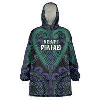 Custom Aotearoa Ngati Pikiao Wearable Blanket Hoodie Maori Tribal Pattern LT05 One Size Green - Polynesian Pride