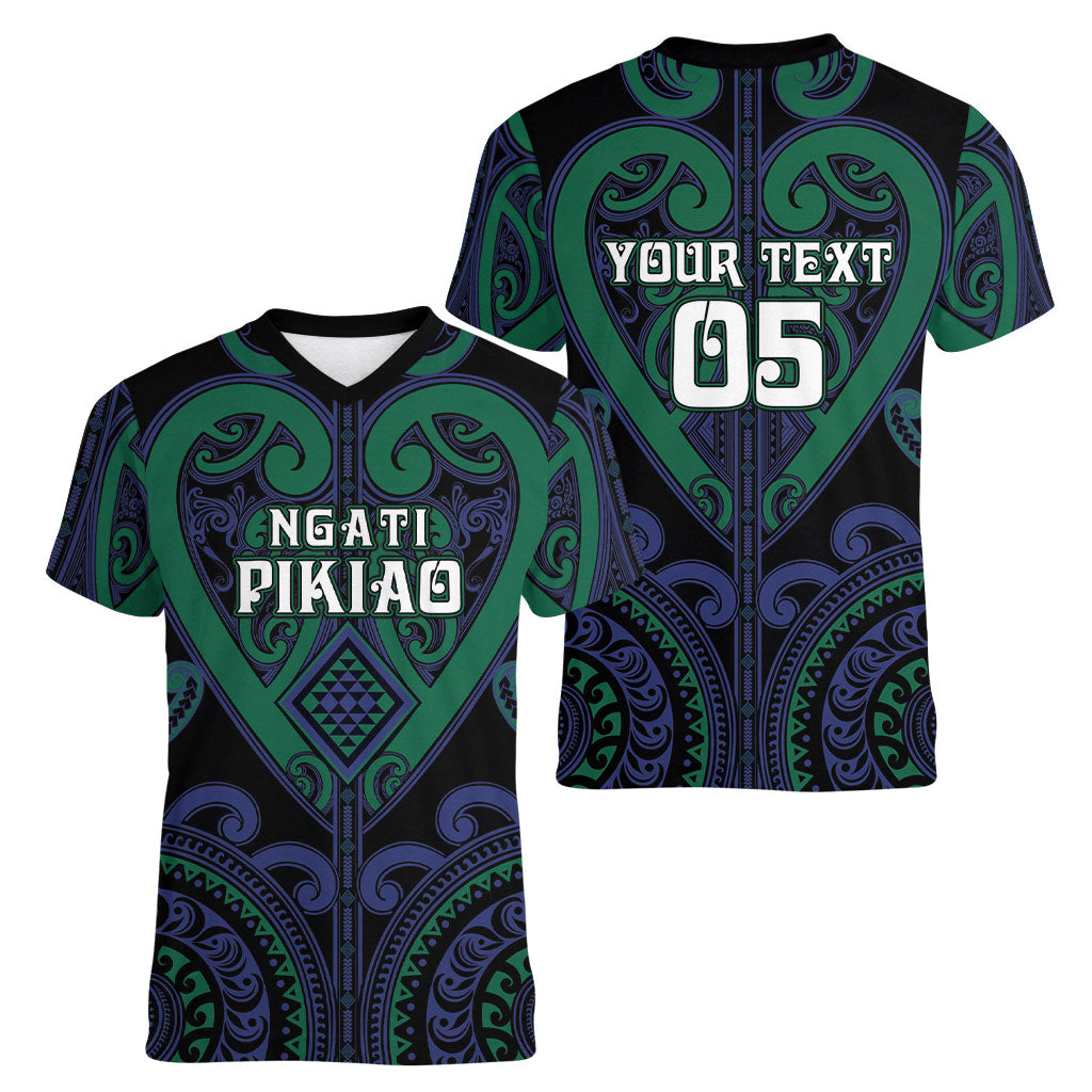 Custom Aotearoa Ngati Pikiao Women V-Neck T-Shirt Maori Tribal Pattern LT05 - Polynesian Pride