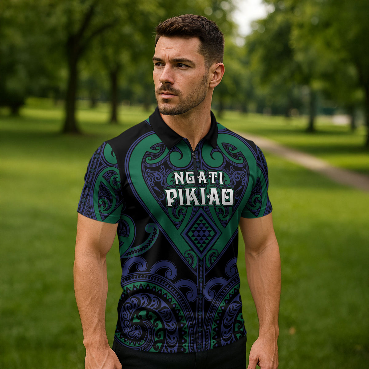 Custom Aotearoa Ngati Pikiao Zipper Polo Shirt Maori Tribal Pattern LT05 - Polynesian Pride