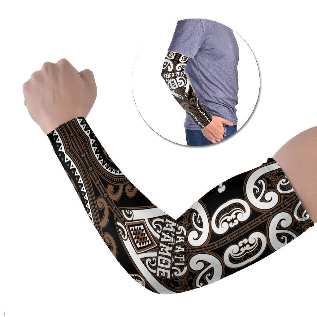 Custom Aotearoa Kati Mamoe Arm Sleeves Maori Tribal Pattern LT05 Set of 2 Brown - Polynesian Pride