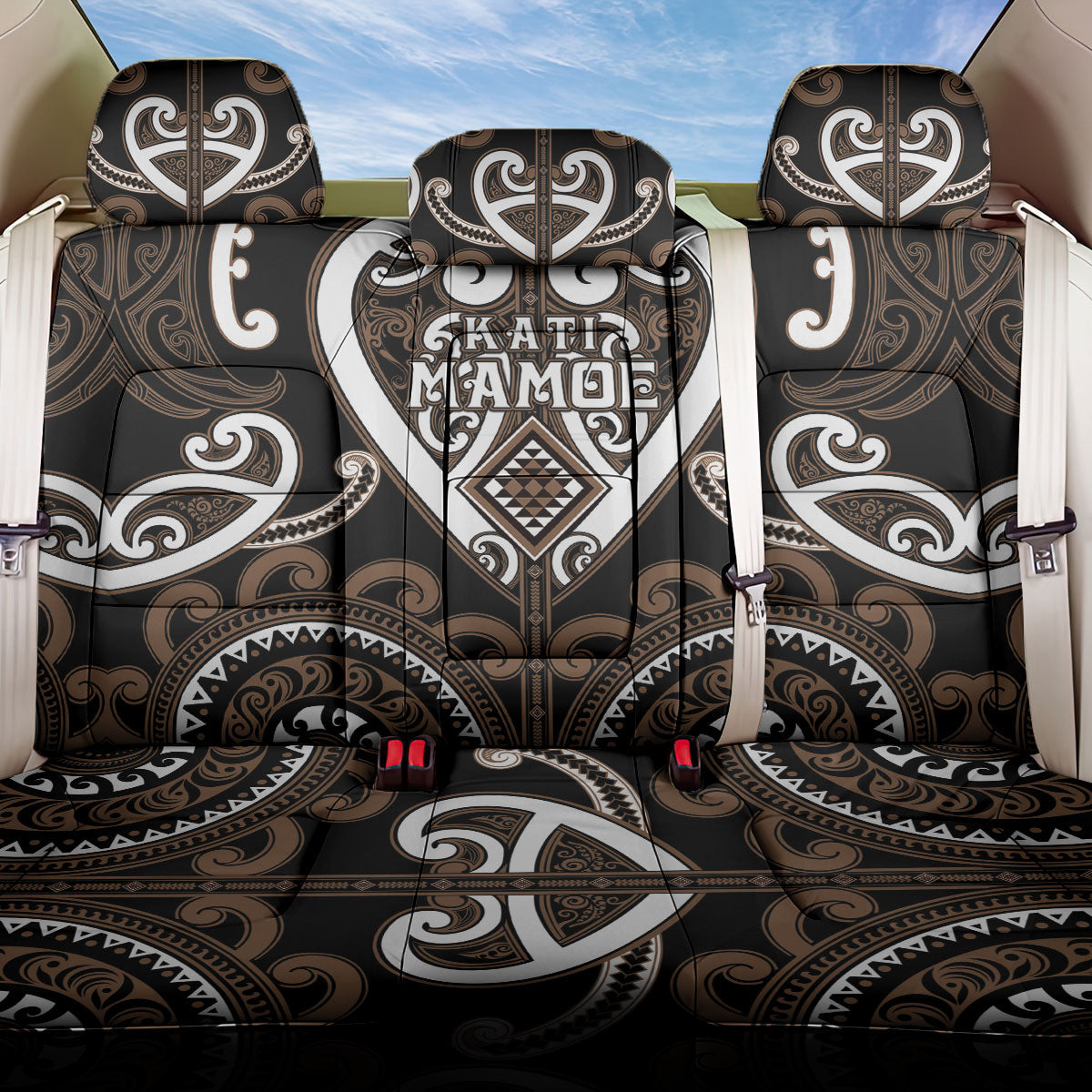 Aotearoa Kati Mamoe Back Car Seat Cover Maori Tribal Pattern LT05 One Size Brown - Polynesian Pride