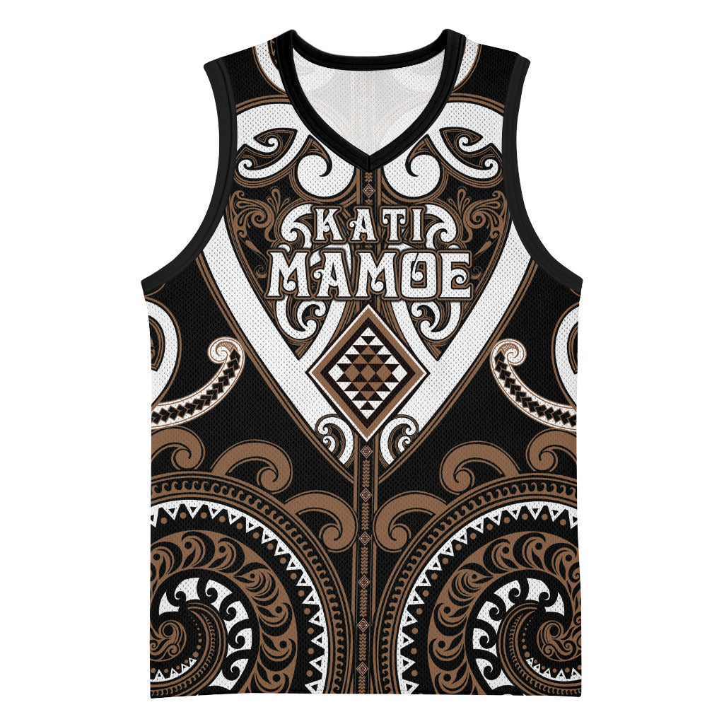 Custom Aotearoa Kati Mamoe Basketball Jersey Maori Tribal Pattern LT05 Unisex Brown - Polynesian Pride