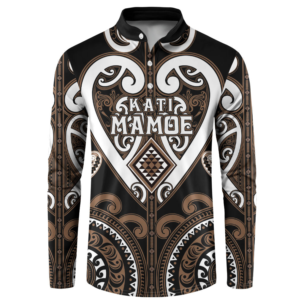 Custom Aotearoa Kati Mamoe Button Sweatshirt Maori Tribal Pattern LT05 Brown - Polynesian Pride