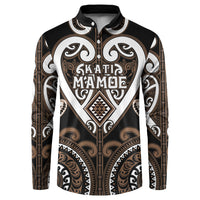 Custom Aotearoa Kati Mamoe Button Sweatshirt Maori Tribal Pattern LT05 Brown - Polynesian Pride