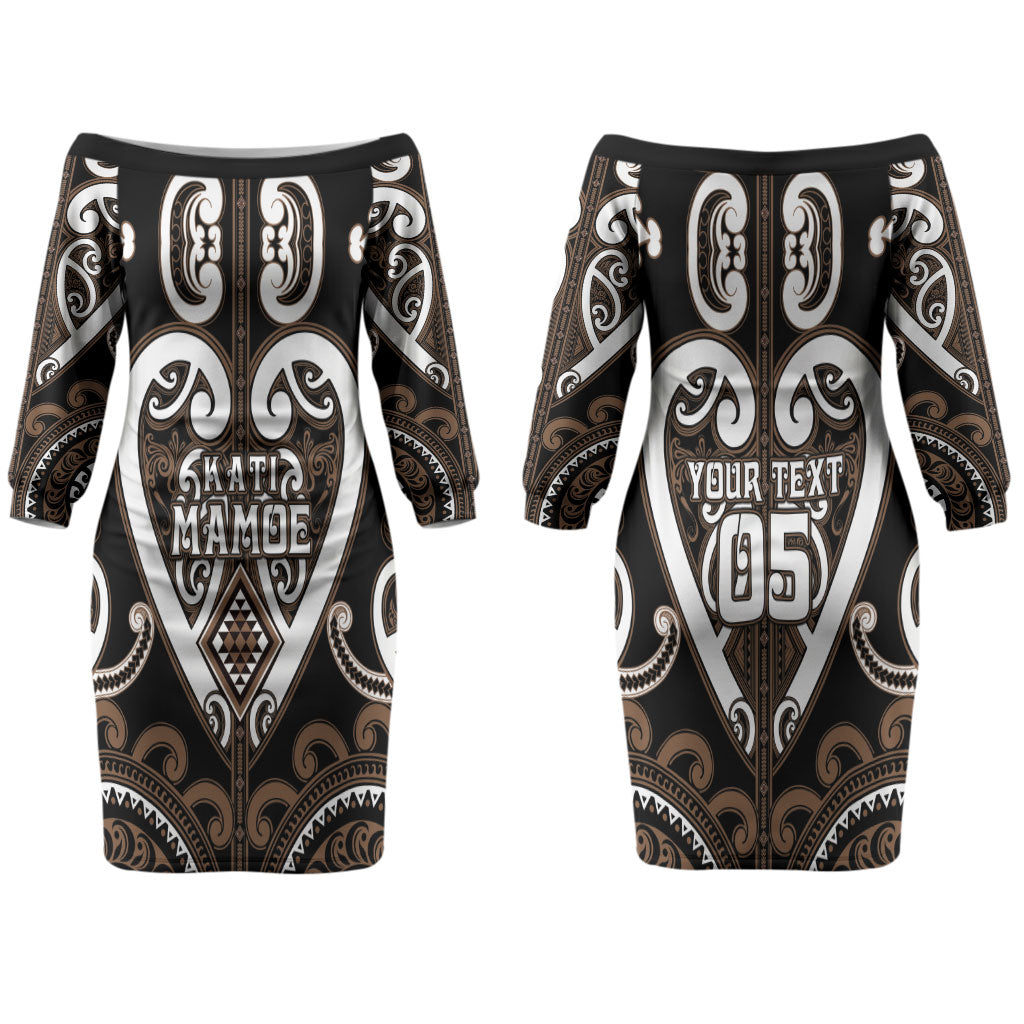 Custom Aotearoa Kati Mamoe Couples Matching Off The Shoulder Long Sleeve Dress and Hawaiian Shirt Maori Tribal Pattern LT05 - Polynesian Pride