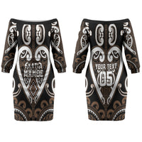 Custom Aotearoa Kati Mamoe Couples Matching Off The Shoulder Long Sleeve Dress and Hawaiian Shirt Maori Tribal Pattern LT05 - Polynesian Pride