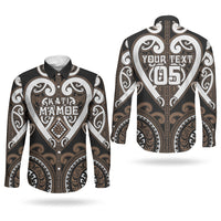 Custom Aotearoa Kati Mamoe Couples Matching Off The Shoulder Long Sleeve Dress and Long Sleeve Button Shirt Maori Tribal Pattern LT05 - Polynesian Pride