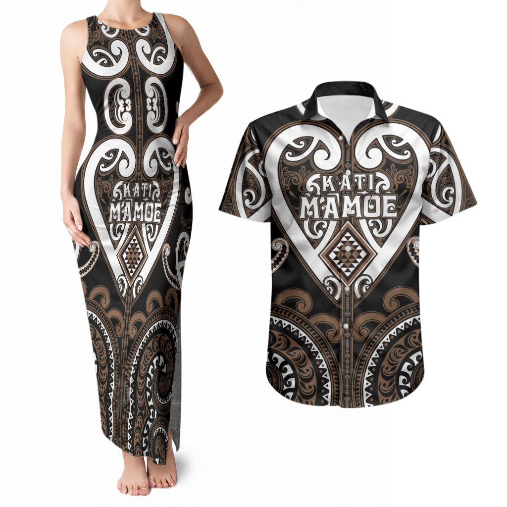 Custom Aotearoa Kati Mamoe Couples Matching Tank Maxi Dress and Hawaiian Shirt Maori Tribal Pattern