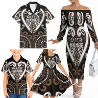 Custom Aotearoa Kati Mamoe Family Matching Off The Shoulder Long Sleeve Dress and Hawaiian Shirt Maori Tribal Pattern LT05 - Polynesian Pride