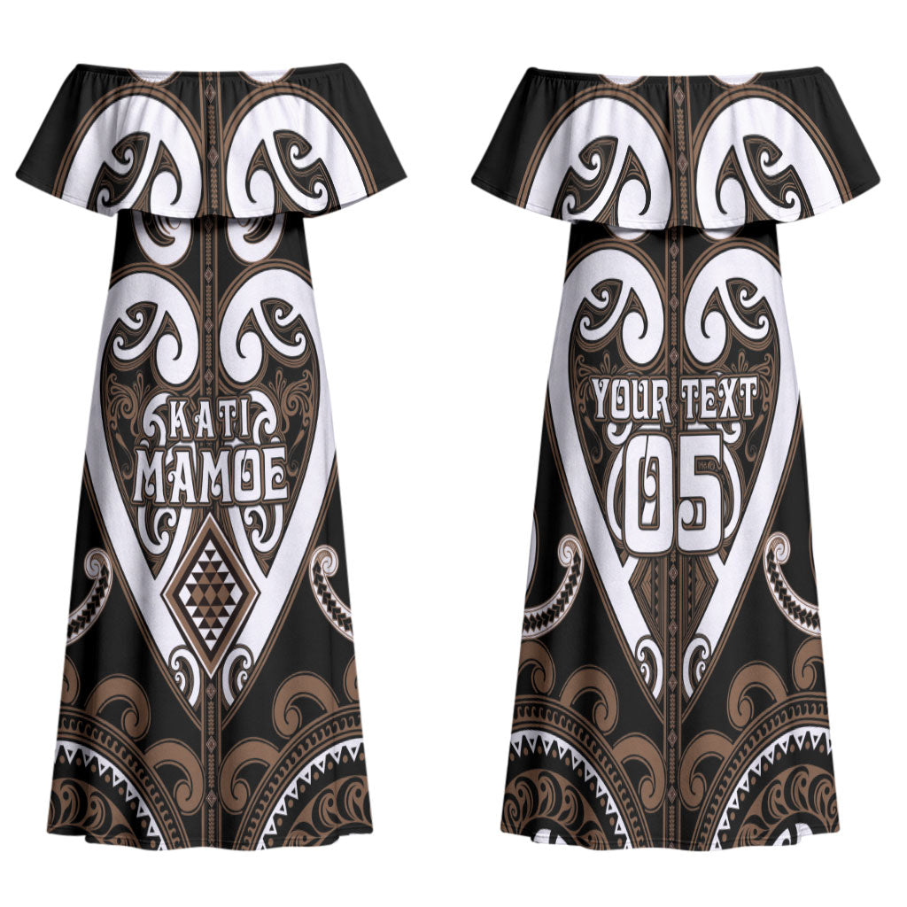Custom Aotearoa Kati Mamoe Family Matching Off Shoulder Maxi Dress and Hawaiian Shirt Maori Tribal Pattern LT05 Mom's Dress Brown - Polynesian Pride