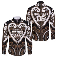 Custom Aotearoa Kati Mamoe Family Matching Off Shoulder Maxi Dress and Hawaiian Shirt Maori Tribal Pattern LT05 Dad's Shirt - Long Sleeve Brown - Polynesian Pride