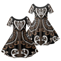 Custom Aotearoa Kati Mamoe Family Matching Off Shoulder Maxi Dress and Hawaiian Shirt Maori Tribal Pattern LT05 Daughter's Dress Brown - Polynesian Pride