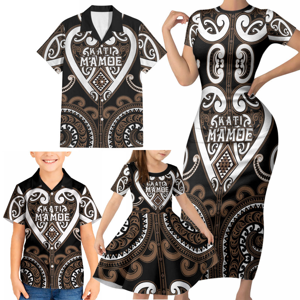 Custom Aotearoa Kati Mamoe Family Matching Short Sleeve Bodycon Dress and Hawaiian Shirt Maori Tribal Pattern LT05 - Polynesian Pride