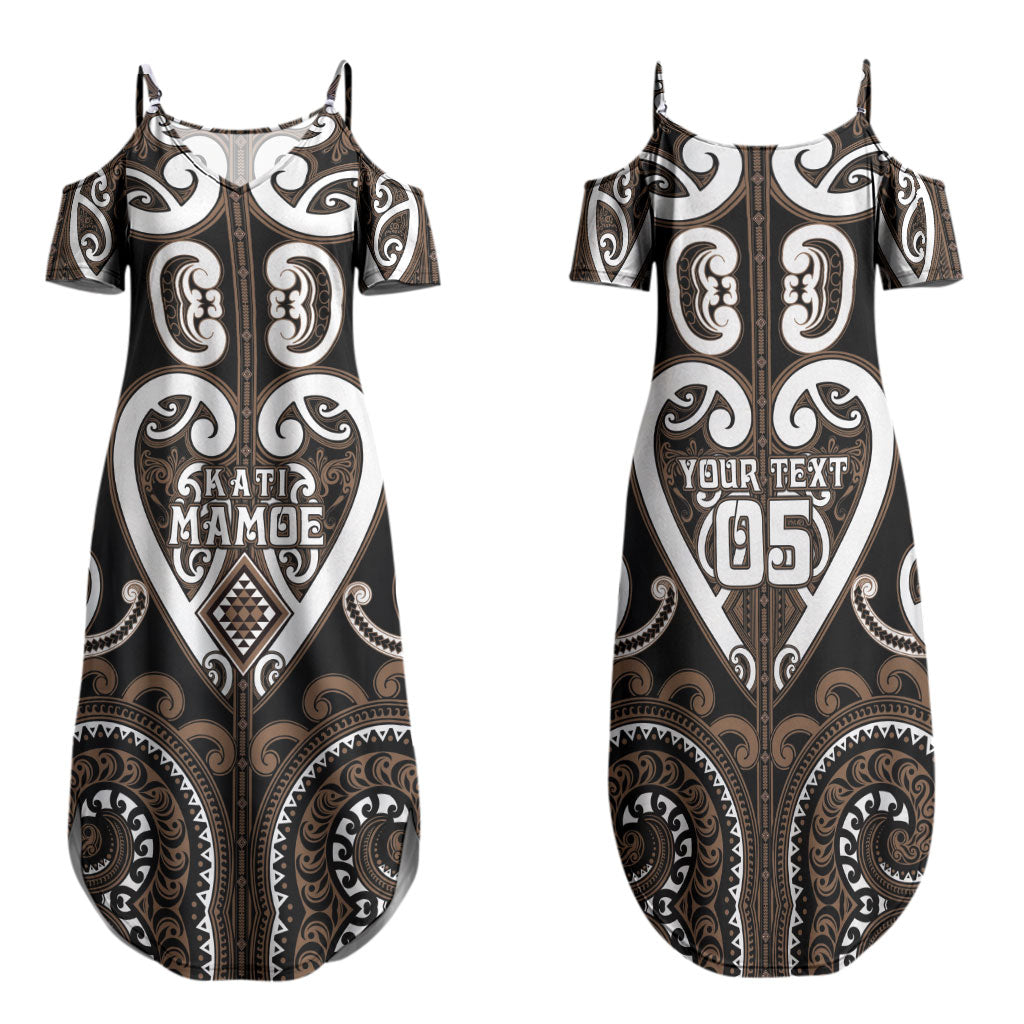 Custom Aotearoa Kati Mamoe Family Matching Summer Maxi Dress and Hawaiian Shirt Maori Tribal Pattern LT05 Mom's Dress Brown - Polynesian Pride