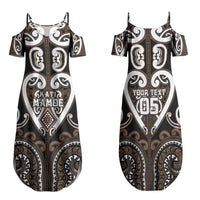 Custom Aotearoa Kati Mamoe Family Matching Summer Maxi Dress and Hawaiian Shirt Maori Tribal Pattern LT05 Mom's Dress Brown - Polynesian Pride